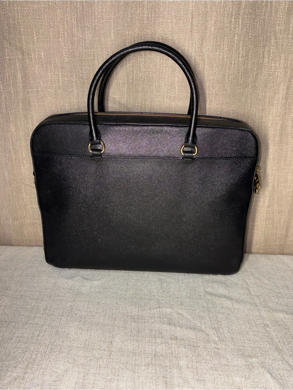 Coach F39022 Black Crossgrain Leather Laptop Bag Briefcase Crossbody Slim Tote